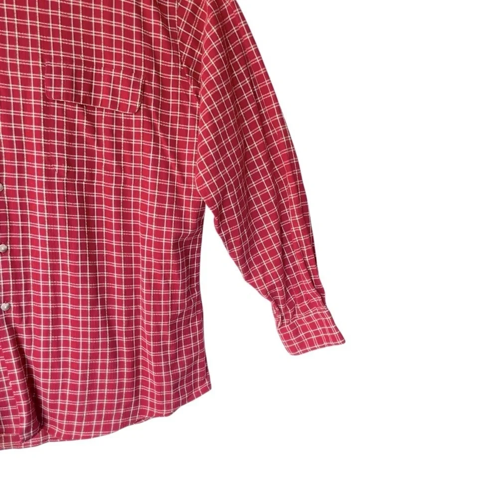 Paul Fredrick Red Plaid Button Down Shirt XL – Made in USA, Rayon Cotton Blend